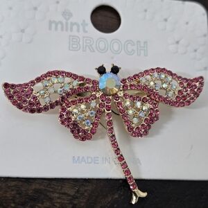 Pink, Mint Colorful Crystal Dragonfly Brooch